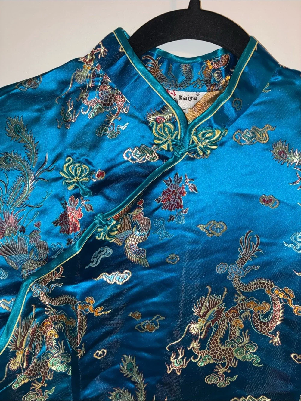 Blue Traditional Chinese Cheongsam Dress Kimono Dragon and Phoenix - Picture 3 of 13